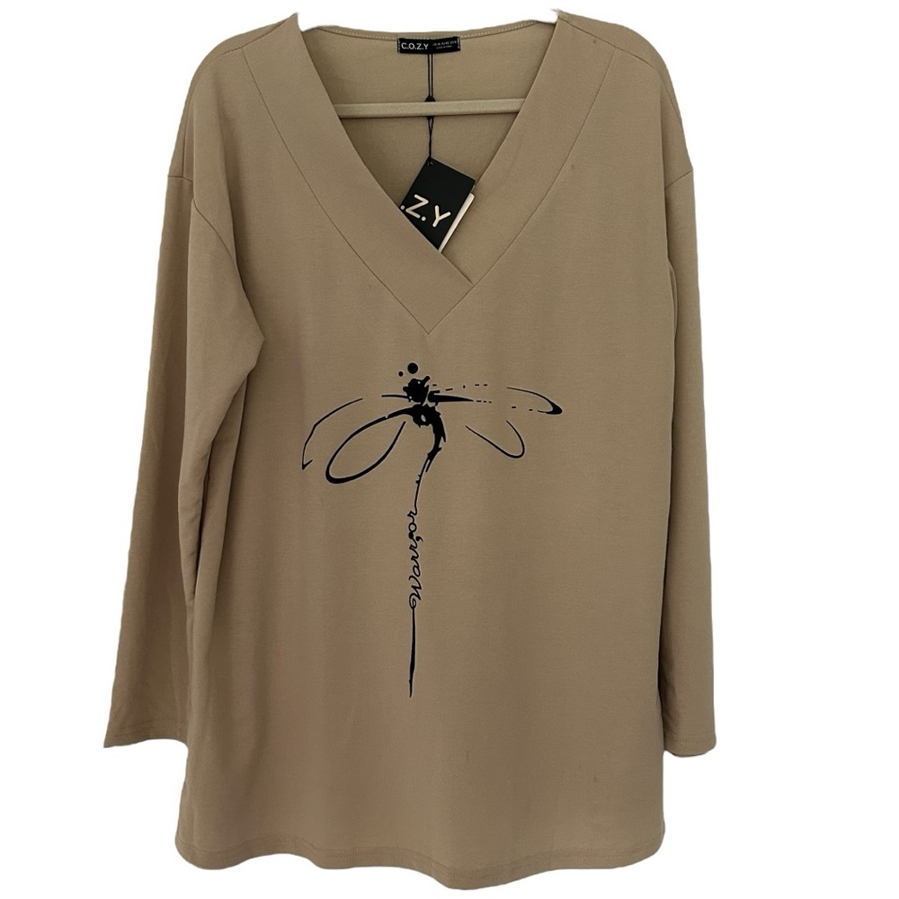 Cozy Women’s NWT Dragonfly Warrior V Neck "Project Semi‎ Colon" Sweatshirt Sz XL